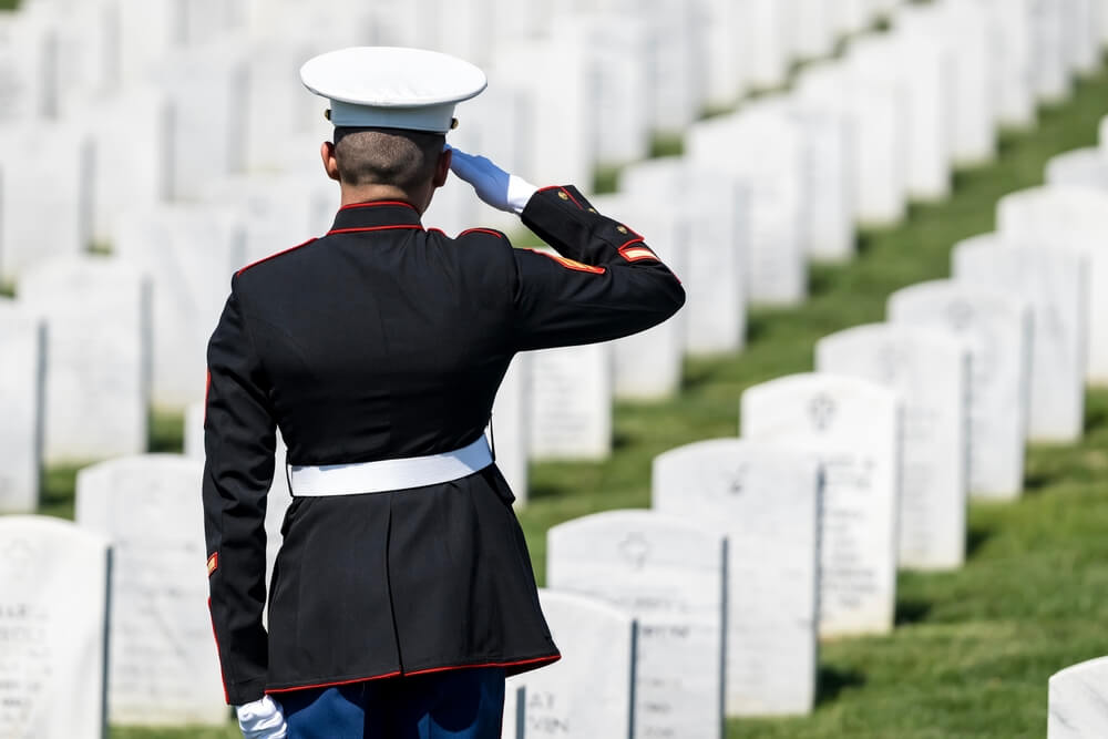 soldier salutes in cemetery - veteran cremation in Alabama